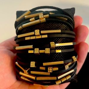 NEVER WORN Black Beaded Cuff Bracelet with Brass Clasp and Accents BRAND NEW